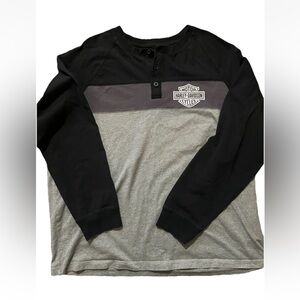Sz 2XL Men’s Harley Davidson Cotton Blend Lomg Sleeve Henley Shirt /Gray Black